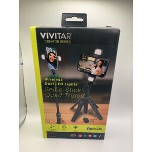 Vivitar VIVTR2L36 Selfie Stick Tripod with Quad LED Lights & Wireless Remote, Bl